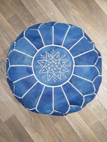 Moroccan Leather Pouf Blue