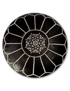 Moroccan Leather Pouf Black