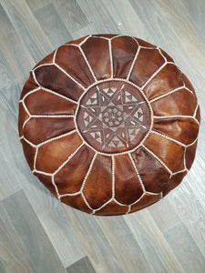 Moroccan Leather Pouf Dark Brown