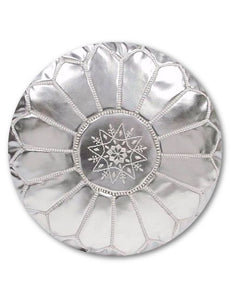 Moroccan Silver Pouf Faux Leather