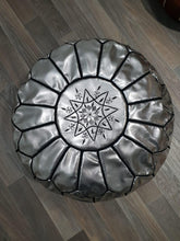 Load image into Gallery viewer, Moroccan Silver Pouf Faux Leather
