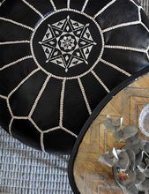 Load image into Gallery viewer, Moroccan Leather Pouf Black