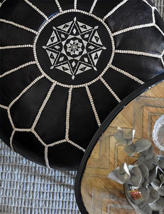 Moroccan Leather Pouf Black