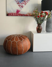 Load image into Gallery viewer, Moroccan Leather Pouf Brown Cognac