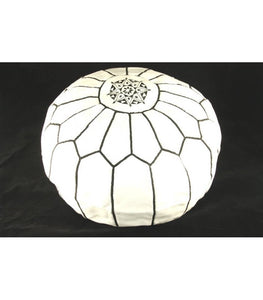 Moroccan White Leather Pouf