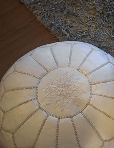 Moroccan White Leather Pouf