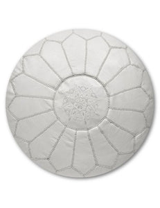 Moroccan White Leather Pouf